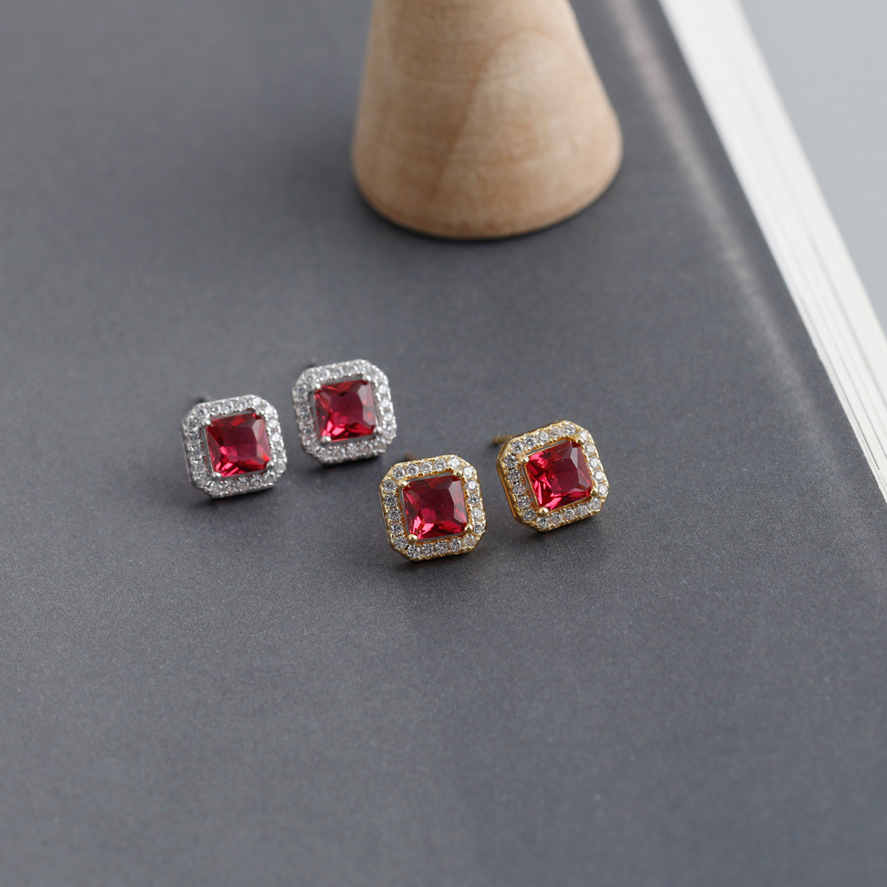 Fashion Geometric Sterling Silver Inlay Zircon Ear Studs 1 Pair