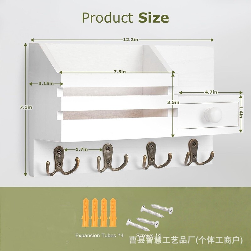 Wooden Wall Shelf Household Entrance Key Backpack Hanger Wall Mounted Letter Photo Postcard Storage Rack