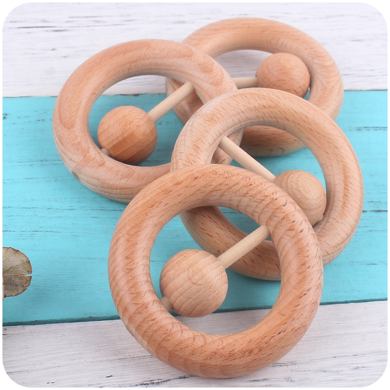 Nuevo bebé suministros ronda Beech sonajero creativo bebé agarre de la mano mordedor interactivo ejercicio teether palo de juguete