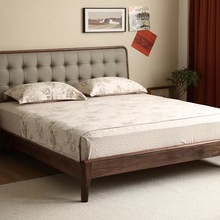 实木黑胡桃木科技布软靠背意式简约婚床轻奢原木1.8米双人床主卧