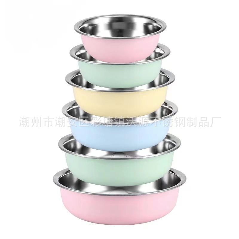 [Juego de cinco piezas] colorido CUENCA DE ACERO INOXIDABLE cocina doméstica sopa y condimento de fideos cuenca de lavado vegetal engrosada cuenca de drenaje