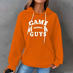 Foreign trade cross-border 2023 Independent station new letter rugby printed small plaid top pullover hooded women's sweater