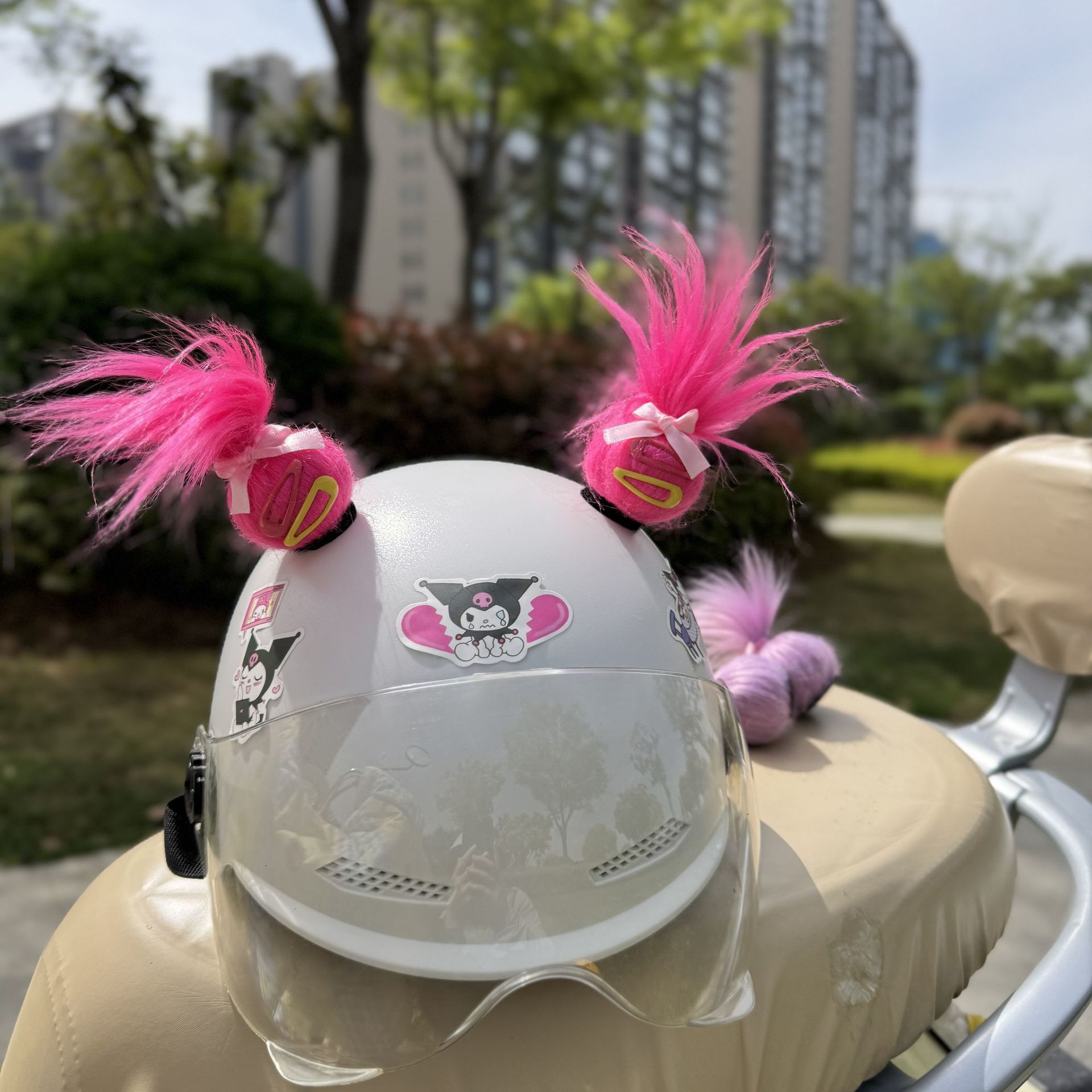 Decoration Cute Bun – Diàndòngchē Auto Parts and Accessories - rose-red-pair-helmet-not-included