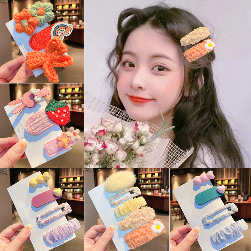 可爱日系毛绒发夹侧边刘海后脑勺夹子头饰女秋冬羊羔毛蝴蝶结发卡
