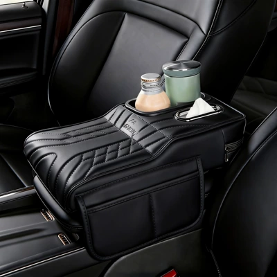 Armrest box Car Interior Storage Box with Tissue - colorful-cup-noble-black