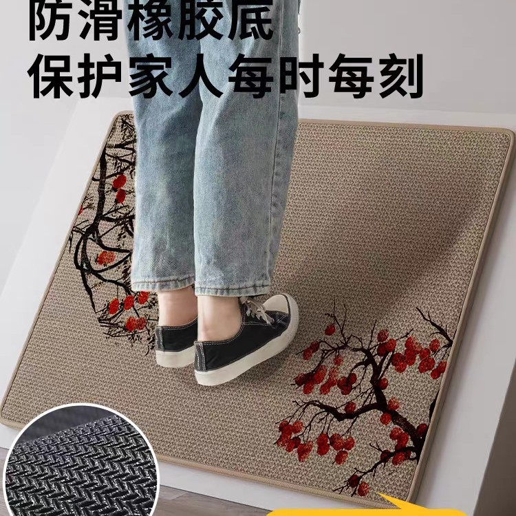 中古风浴室地垫卫生间吸水垫家用防滑脚垫耐脏门垫子速干亚麻地毯|undefined
