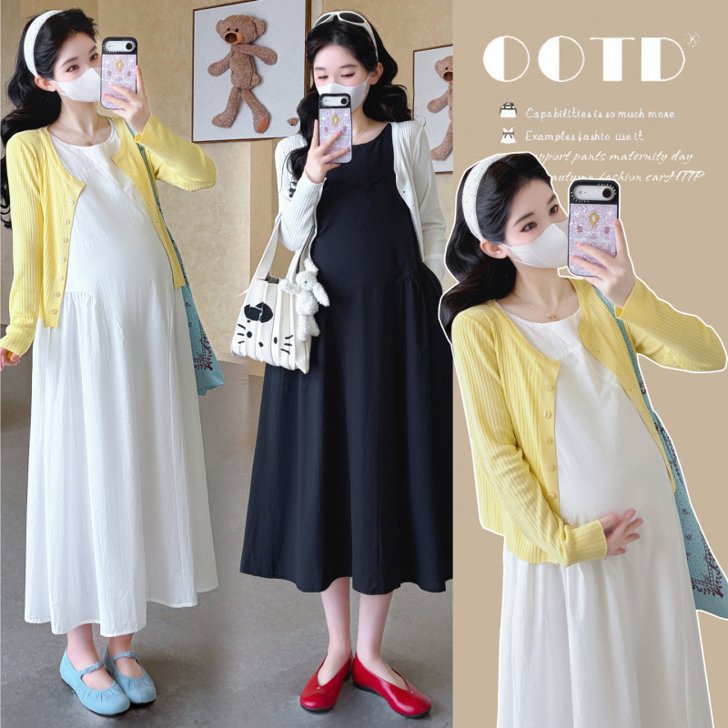 Maternity Wear 2026 Autumn New Korean Style Sleeveless Vest Dress + Ice Silk Sun Protection Shirt 2-Piece Set Maternity Dress