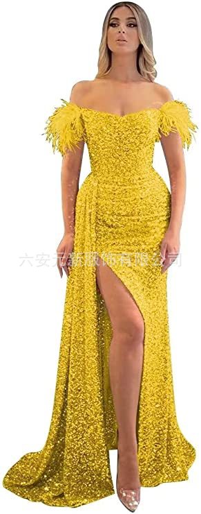 Comercio exterior de Europa y América Amazon AliExpress deseo estación independiente nueva sequined fuera del hombro split fishtail vestido adelgazante image 10