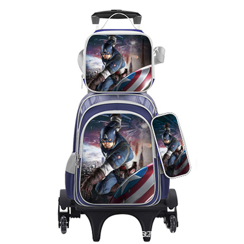 Suministro directo de fábrica, mochila escolar con barra de ruedas para niños, juego de tres piezas, protección de la columna para estudiantes de primaria, reducción de carga, mochila universal de dos ruedas y seis ruedas