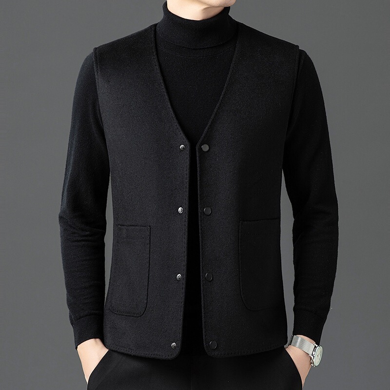 Men's wool vest, 2026 autumn collection, double-faced wool vest, down vest, mid-aged men's wool waistcoat, white duck down outerwear
