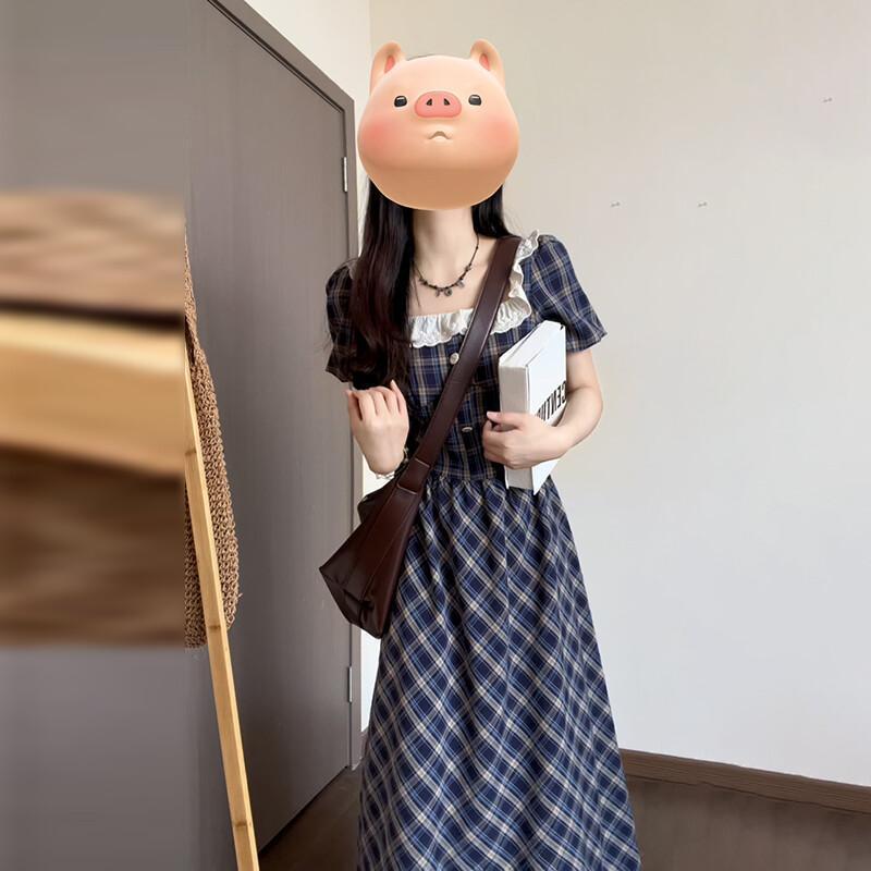 小红书爆款法式短袖连衣裙子女夏季2025新款复古感气质收腰显瘦裙|undefined