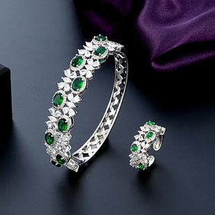Hot style fashionable copper inlaid zirconium diamond bracelet ring set electroplated white gold