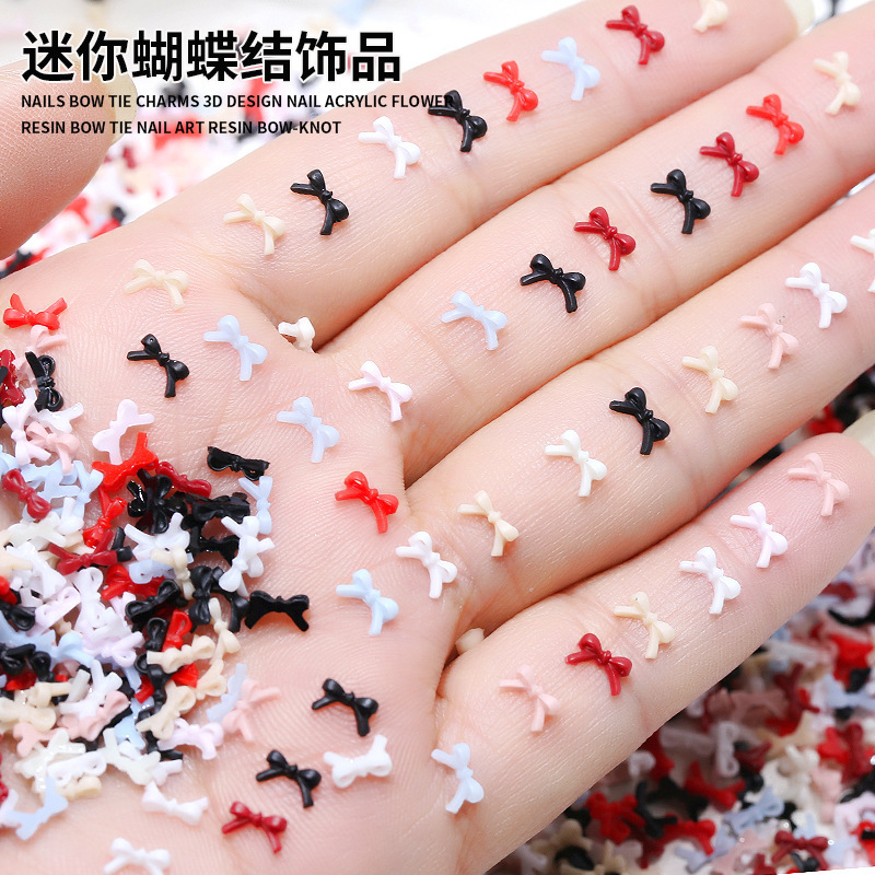 Mini bow nail decoration mixed black and white small size resin wearing nail accessories small accessories wholesale