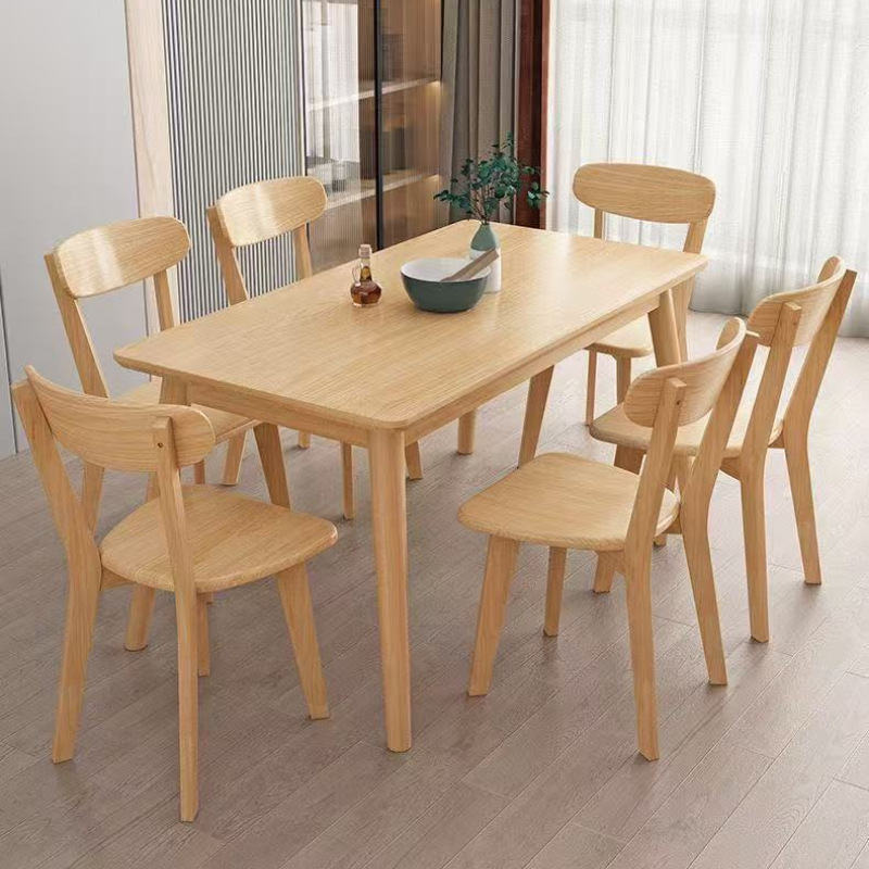 Nordic Dining Table All Solid Wood Home Dining Table Rectangular Dining Table and Chair Combination One Table Four Chairs Small Apartment Modern Simple