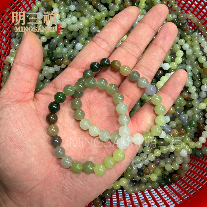 天然和田玉手串女男多宝和田玉糖玉晴水烟紫青海料玉串珠玉石手链