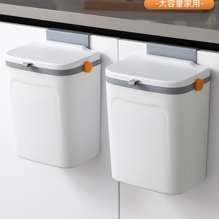 Bote de basura montado en la pared para el hogar Cubo de almacenamiento de la puerta del gabinete de la cocina Cubo sanitario con tapa