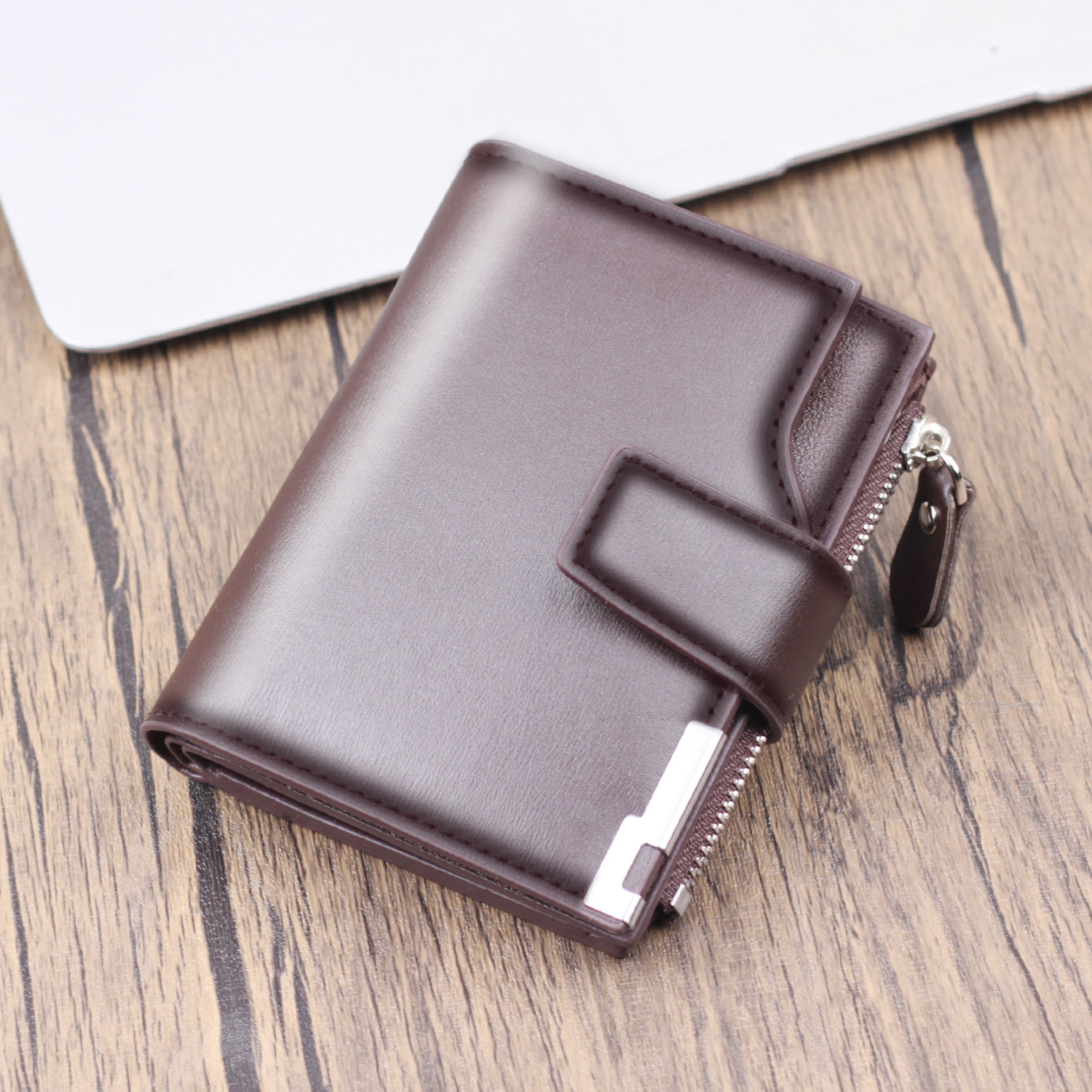 Cartera vertical para hombre Cartera corta con cremallera Monedero multifuncional Cartera para hombre Bolso con botón para hombre Wallet