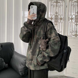 2024迷彩卫衣男秋季连帽外套士休闲夹克青年宽松工装上服一件代发