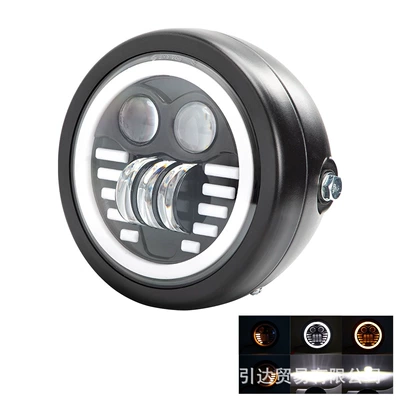 Motorcycle headlights, headlights White and Yellow Dual-Color Retro - wing-style-7-lines-6-modes