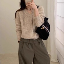 v领长袖针织毛衣女韩系chic秋冬季新款实体品质时尚软糯套头衫女