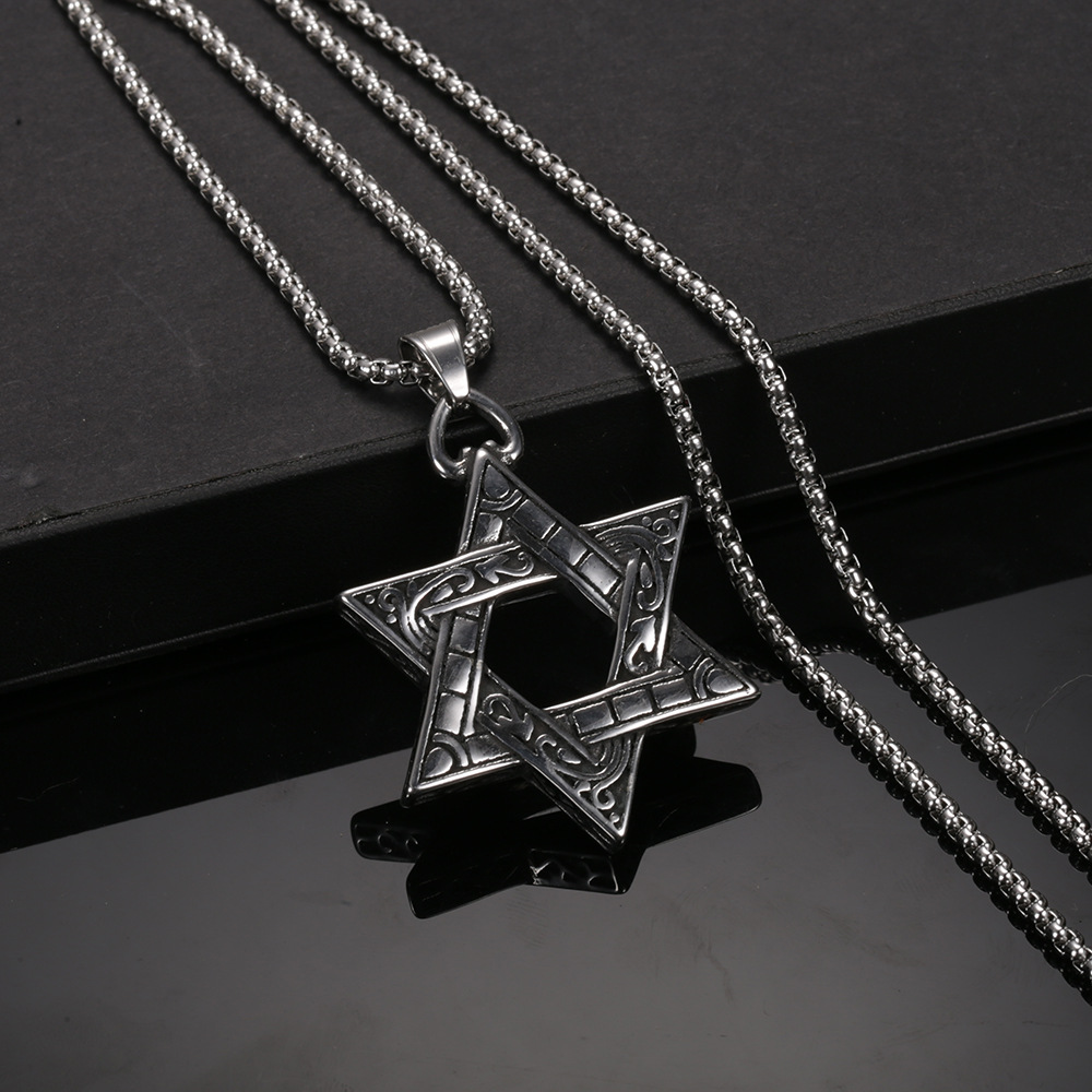Hexagram Pendant Necklace For Men In Stainless Titanium Steel_voghion.com