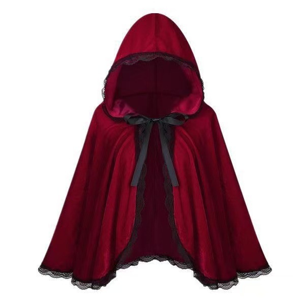 美しいハロウィン赤ずきんちゃんcosコスチュームフード付きマント子供用パフォーマンスクリスマスレースマントショートスタイル|undefined