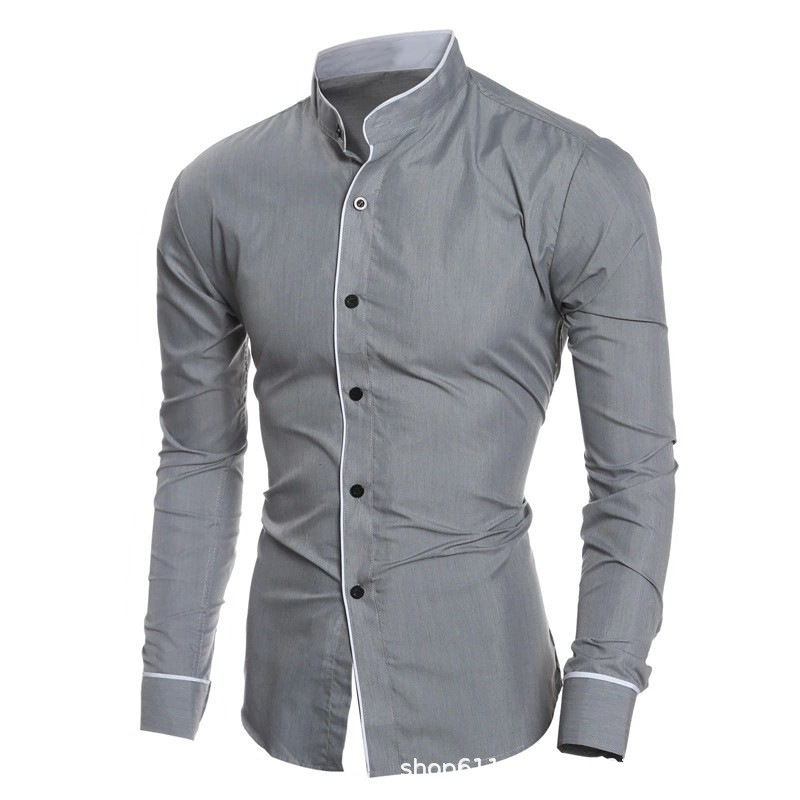 Primavera nuevos hombres de color puro simple casual estilo coreano camisa delgada de manga larga camisa de hombre camisa de fondo promoción de envío gratis