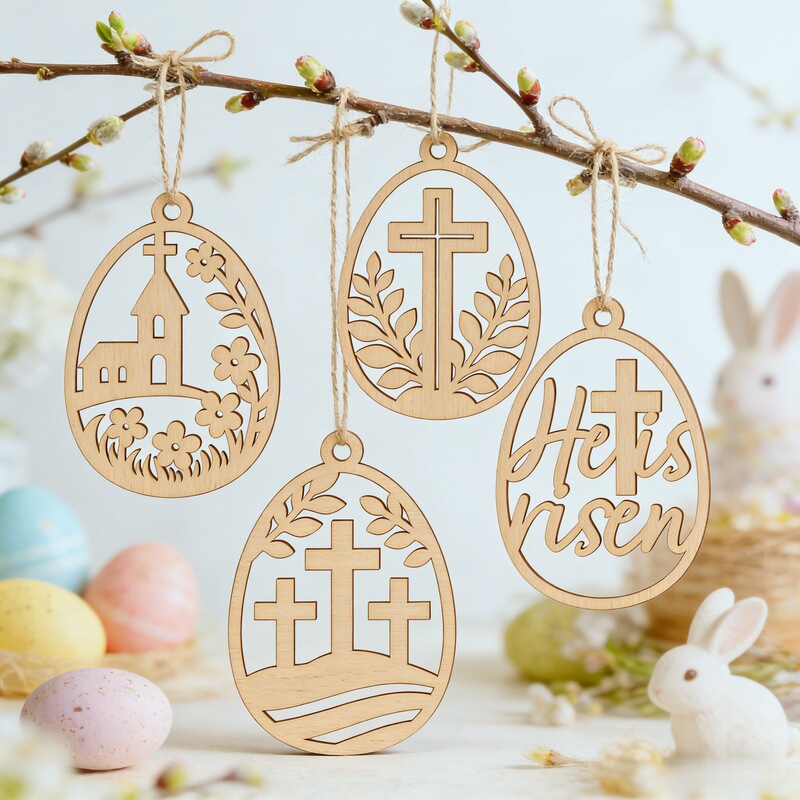 Gift Her/Him a Party Gift Pack of 12 Pieces of Religious Easter Wooden Eggs with 4 Different Designs Gift Her/Him a Party Gift Pack of 12 Pieces of Religious Easter Wooden Eggs with 4 Different Designs