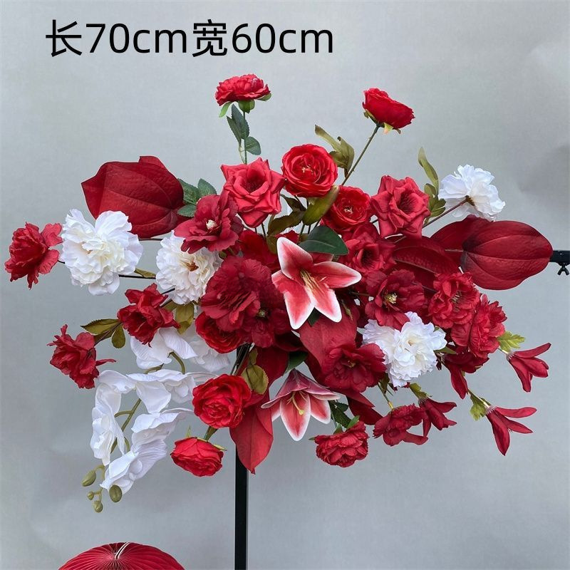婚庆地排花红色中式订婚宴布置婚礼堂舞台路引花婚庆绢花排仿真花|undefined