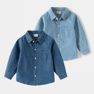 2025 Autumn New Boys' Denim Shirt Jacket Wholesale Export Children's Clothing Long Sleeve Shirt