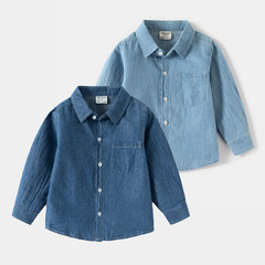 2023 Autumn New Boys Denim Shirt Jacket Foreign Trade Wholesale Dropshipping Children's Clothing Tops Children's Long Sleeve Shirts