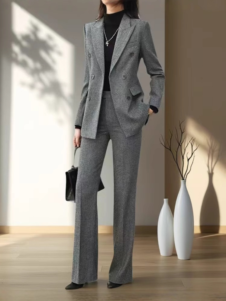 ウールのスーツのコートの女性の冬の厚手の2024の新型の高級感のビジネスの通勤のスーツの毛のスーツの正装