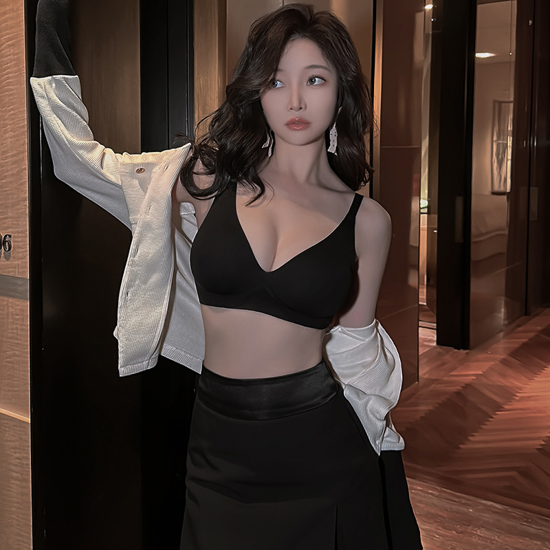 GD66 desnudo de una sola pieza sin costuras inalámbrico pequeño pecho empuja hacia arriba el sujetador traje semi-fijo Copa expansión exterior ropa interior para las mujeres