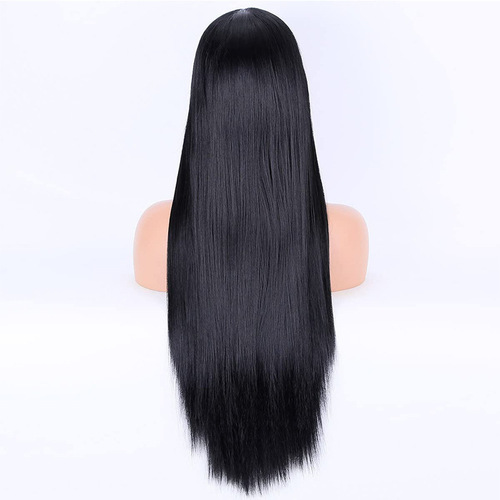Cross-border Amazon wig for women with middle part European and American fashionable black long straight hair chemical fiber hair AliExpress full wig