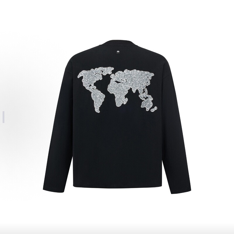 GOODBRAND Lao Bai's same style map sequin embroidered light luxury high-fashion basic good long-sleeve T-shirt for autumn GOODBRAND Lao Bai's same style map sequin embroidered light luxury high-fashion basic good long-sleeve T-shirt for autumn