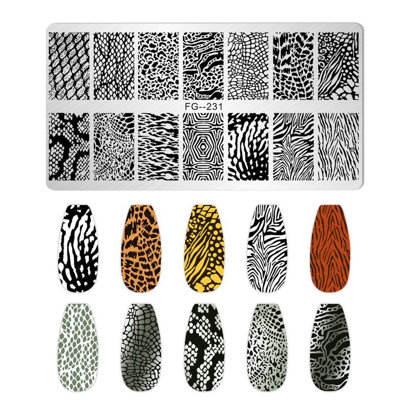 跨境美甲印花板格纹豹纹牛仔纹Nailplate不锈钢指甲复古模板转印|undefined
