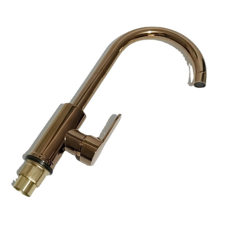 Rose Gold Hot and Cold Water Mixing Kitchen Faucet Copper Bottom Large Curved Three-Way Sink Sink Faucet Source Manufacturer