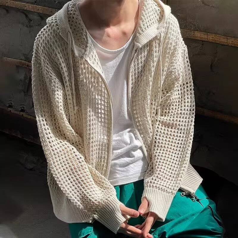 Trend knitted sweater with hood, jacket with zipper, cardigan, suitable for spring and autumn, Korean style 2