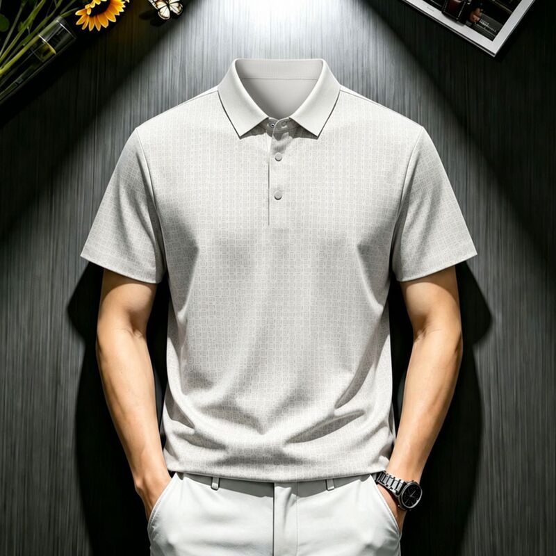 Nylon Seamless Short-Sleeved Polo Shirt for Men, Summer Hot-Selling Business Casual Middle-Aged Dad Wear Half-Sleeved T-Shirt Top