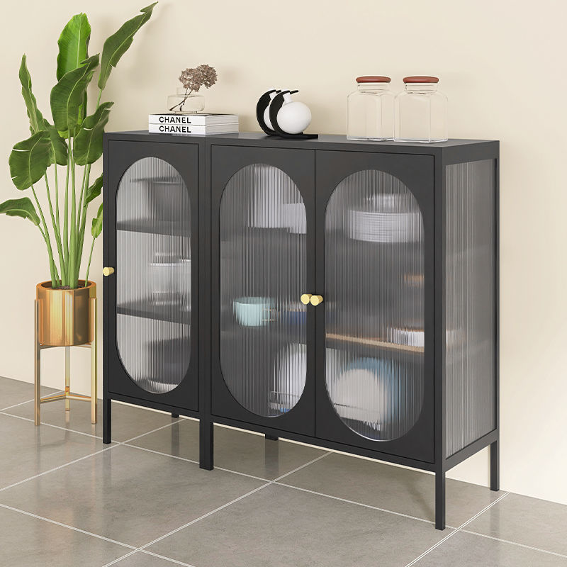 Iron Sideboard Glass Door Cream Style Storage Wine Cabinet Storage Cabinet Kitchen Tableware Home Display Cabinet Factory Wholesale
