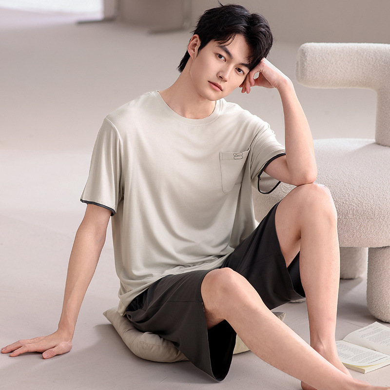 Modal Men's Pajamas Summer Thin Short-sleeved Shorts suit Outwear Simple Casual plus size Men's Home Clothes