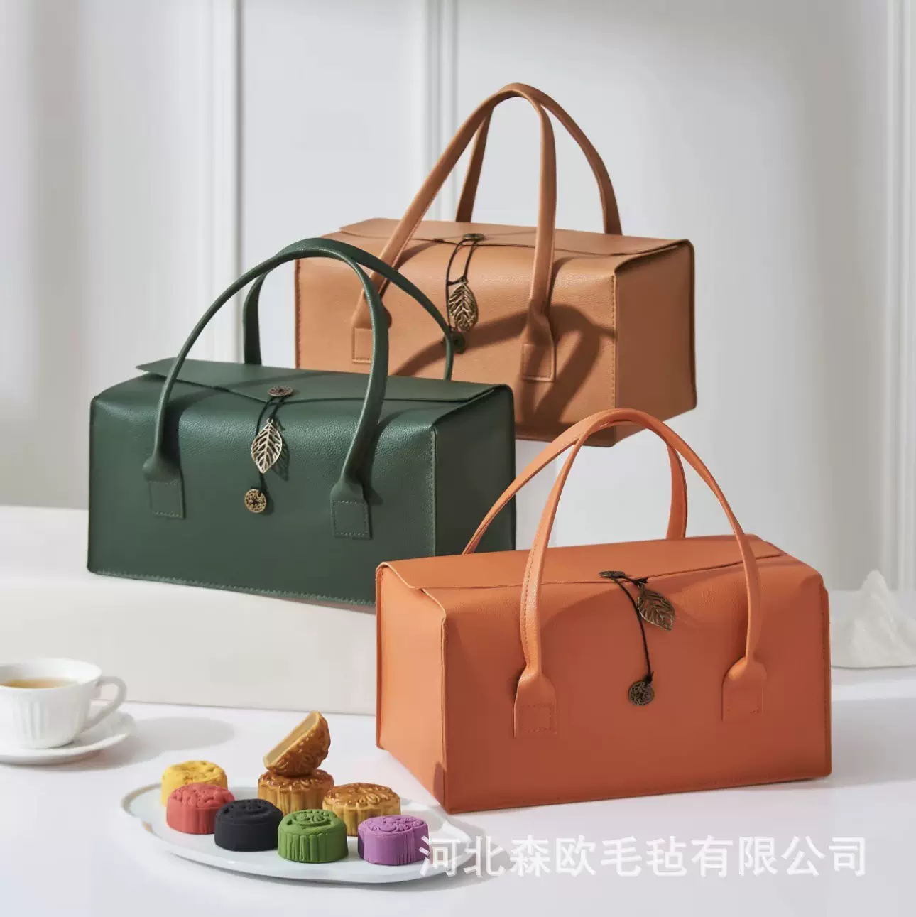 伴手礼高档现货空皮包装4/6/8粒中秋节月饼礼品盒手提包定 制logo