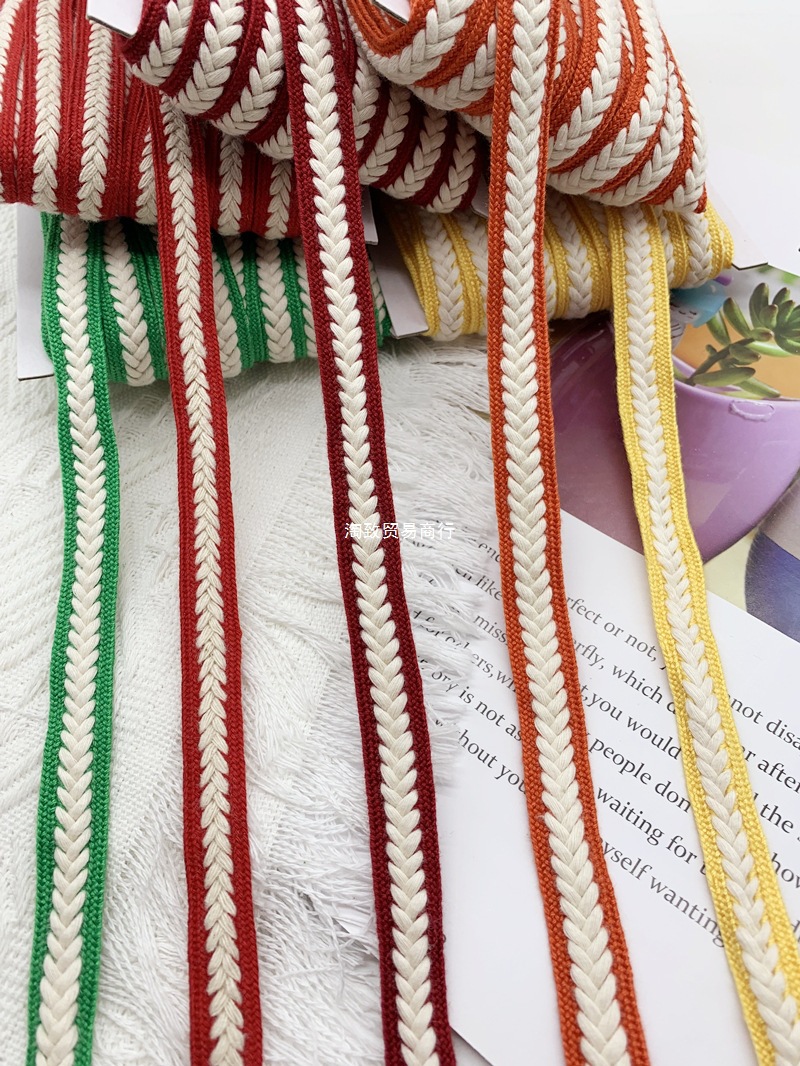 1.5cm宽麻花辫子带民族风花边拼色棉织带卫衣裤抽绳鞋带帽绳材料