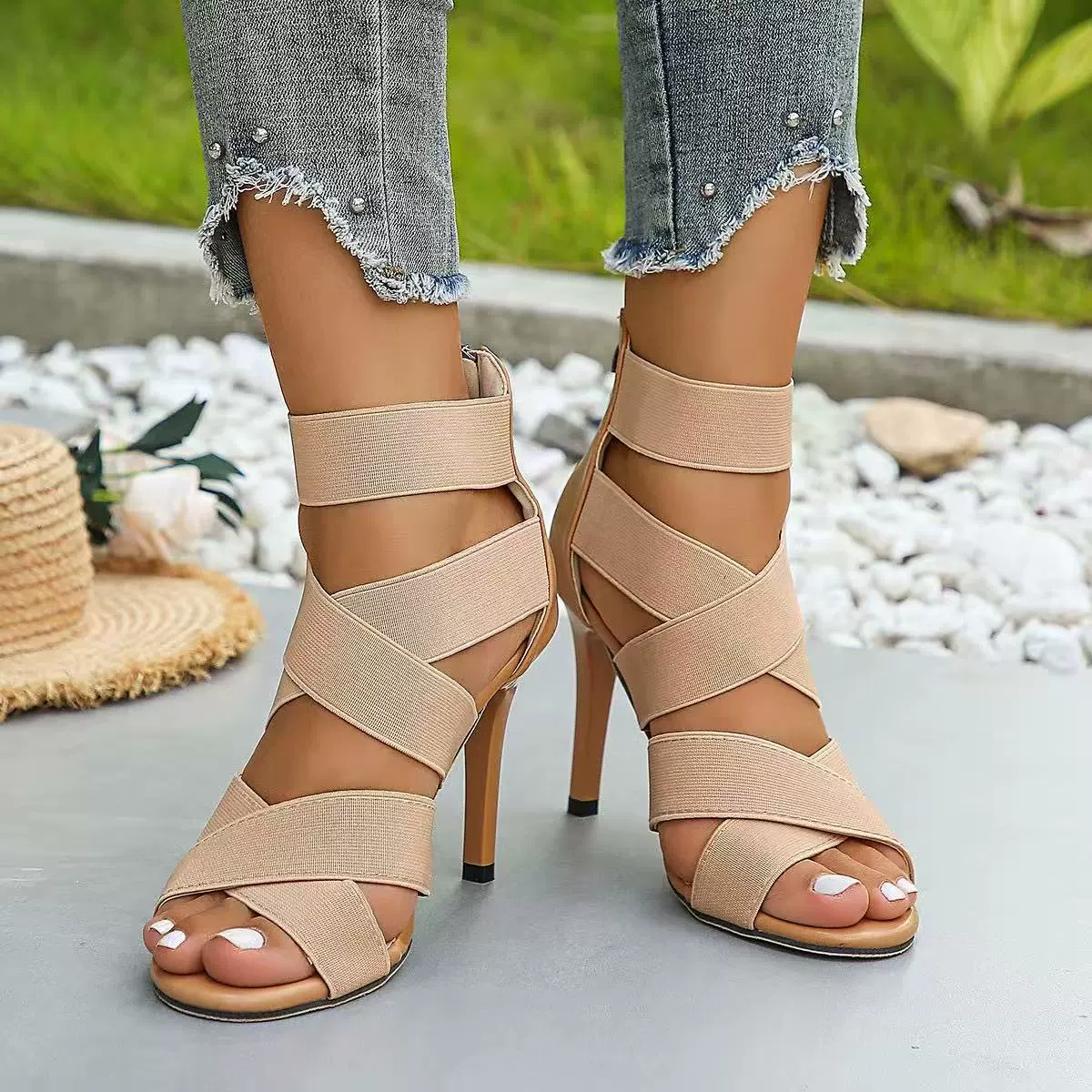 High-heeled Sandals 大码超高跟凉鞋女细高跟后拉链性感跨境凉鞋