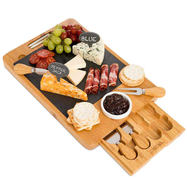 Tabla de cortar de bambú con cuchillo y tenedor de queso Queso paquete hogar multi-funcional fruta creativa bandeja de Bambú