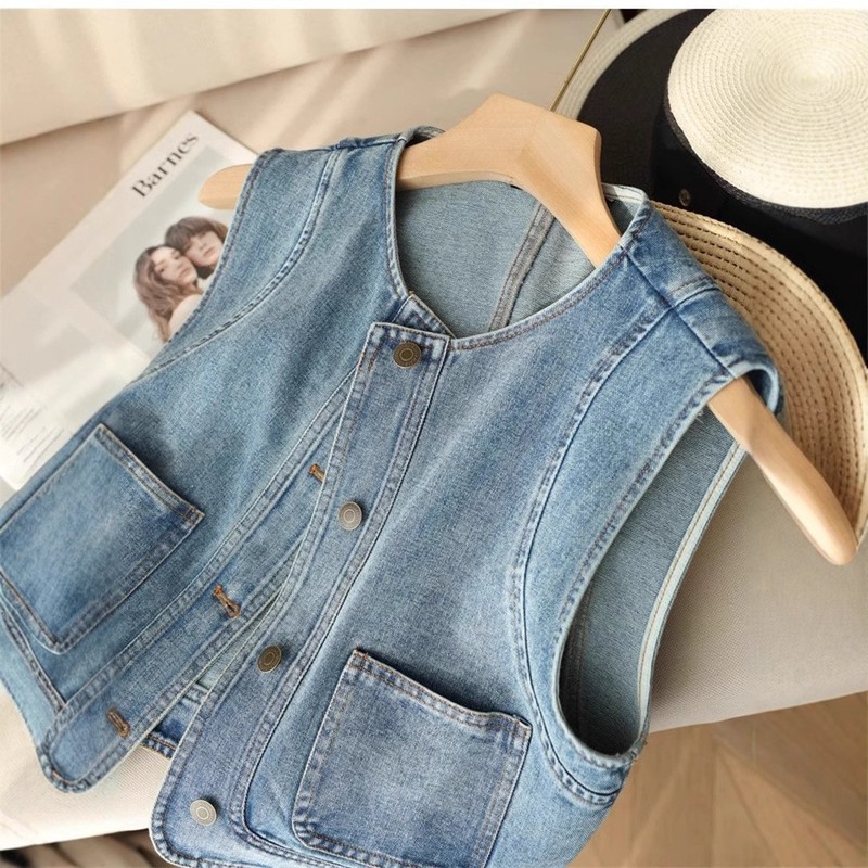 ファッショナブルで多用途な女性用レイヤードデニムベスト、春夏の新しいスタイル、ゆったり、ショート、小さいサイズ|undefined