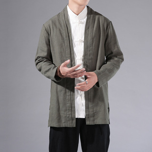 Autumn and Winter new men's improved hanfu Chinese style coat Chinese style men's casual short trench coat robe coat for men