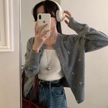 早秋韩系圆领蝴蝶刺绣针织开衫女秋新款宽松甜美气质毛衣外套春