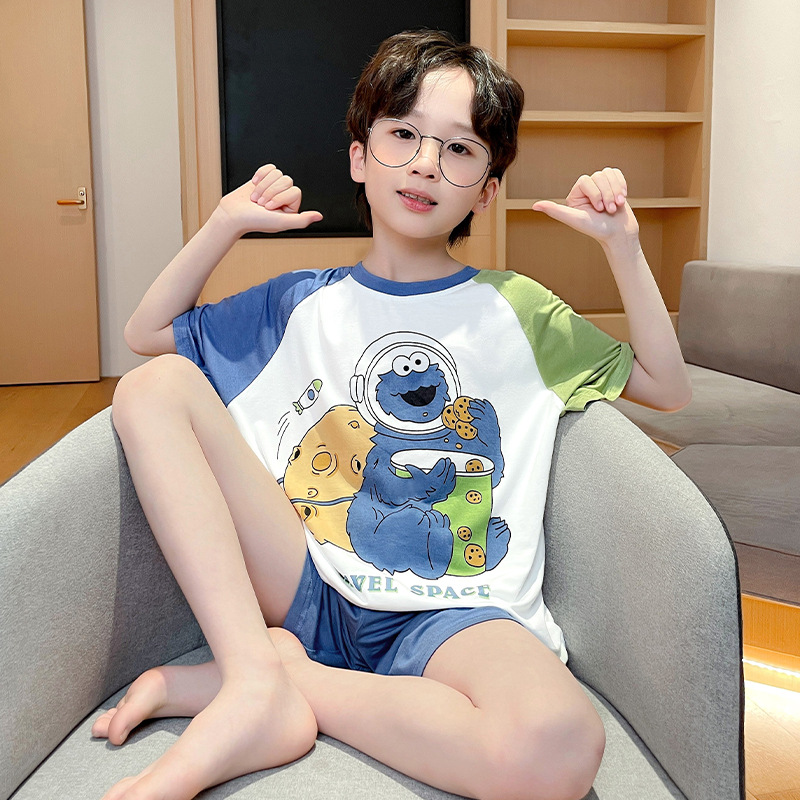 어린이 잠옷 모달 여름 초박형 반팔 대형 어린이 여름 소년 청소년 2024 새로운