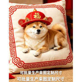 中国带福柴犬狗狗抱枕动漫动物抱枕节假日装饰摆件-可订尺寸来图